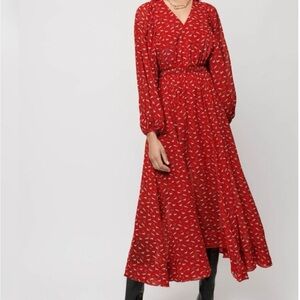 Rombe Printed V -neck Midi Dressz